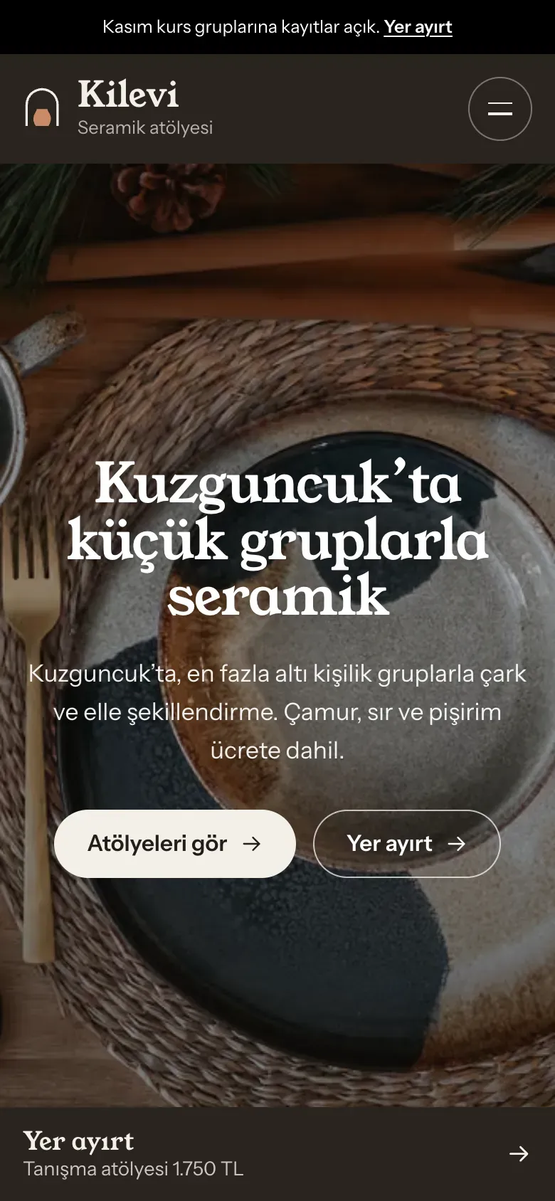 Mobil ilk ekran ve alttaki rezervasyon çubuğu